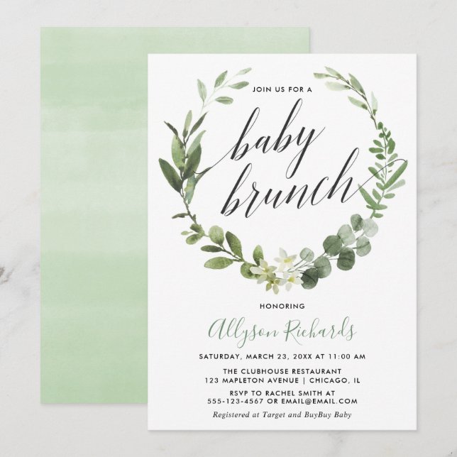 Babybrunch geschlechtsneutraler Eukalyptus Einladung (Vorne/Hinten)