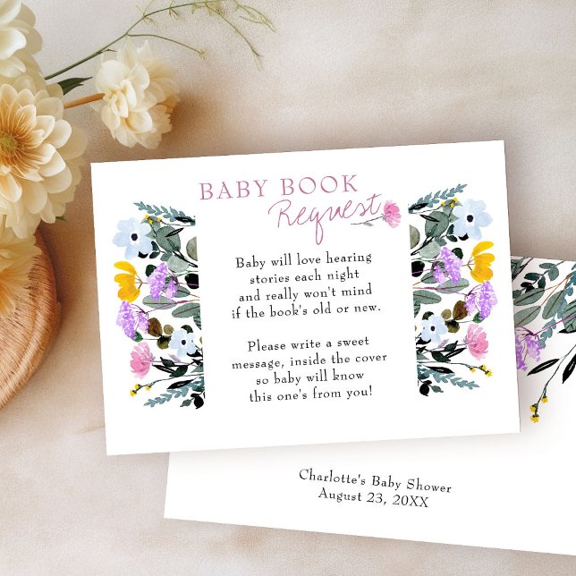 Babybuchanforderung Hübsche Wildblume Rasen Weiß Begleitkarte (Book Request cards from my Wildflower Lawn Baby Shower Collection)