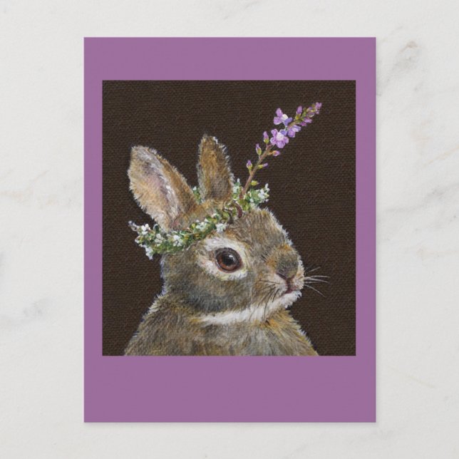 Babybunny mit Wildblume Hut Postkarte (Vorderseite)