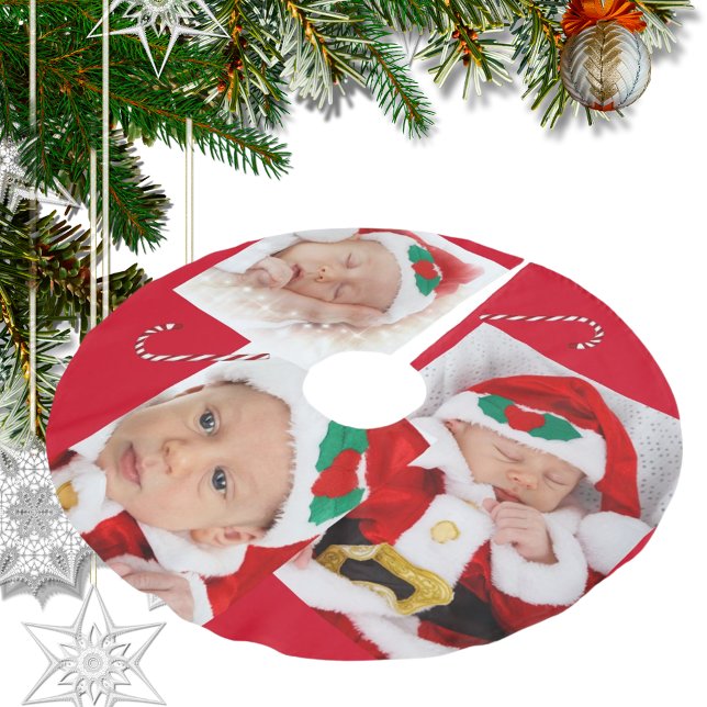 Babycreme-Candy Cane Ihre Fotos Polyester Weihnachtsbaumdecke (Baby Candy Cane Your Custom Family Photos Brushed Polyester Tree Skirt)
