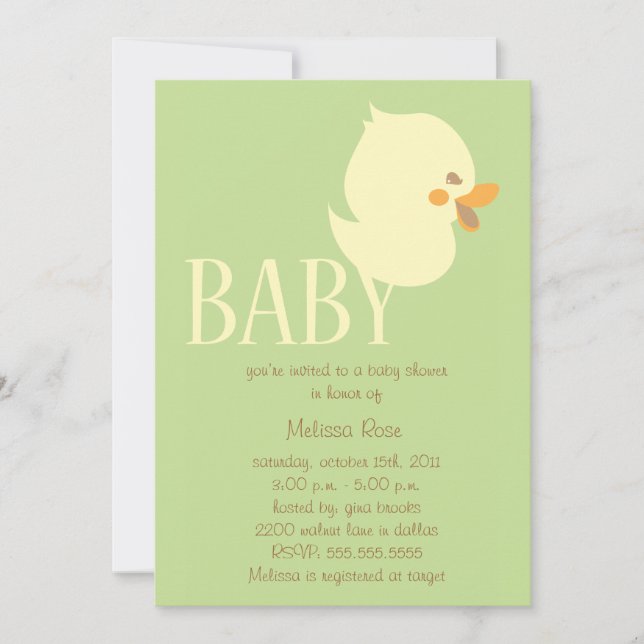 Babyduckling mit grüner Babydusche lädt ein Einladung (Vorderseite)