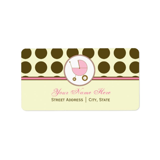 Babyduschadresse - Braun Polka Dot & Pink Adressaufkleber (Vorne)