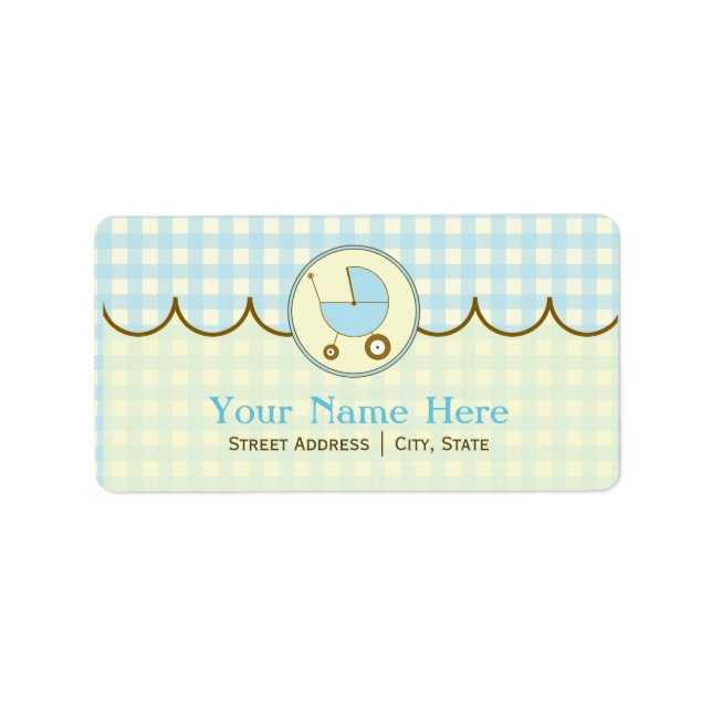 Babyduschadresse Label - Blue Gingham & Brown Adressaufkleber (Vorne)