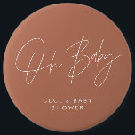 Babyduschanlage, modern minimalistisch Terracotta Button<br><div class="desc">Babydusche Drehbuch moderne böhmische natürliche Terrakotta und weißes elegantes Party Dekor auf Knopfgestaltung. Ideal für ein minimalistisches Babydusche-Party.</div>