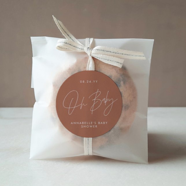 Babyduschanlage, modern terracotta elegant runder aufkleber (Von Creator hochgeladen)