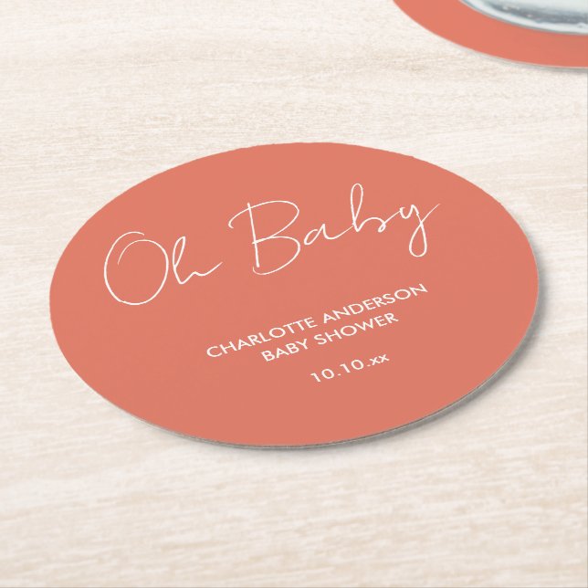 Babyduschanlage, modern terracotta elegant runder pappuntersetzer (Angewinkelt)