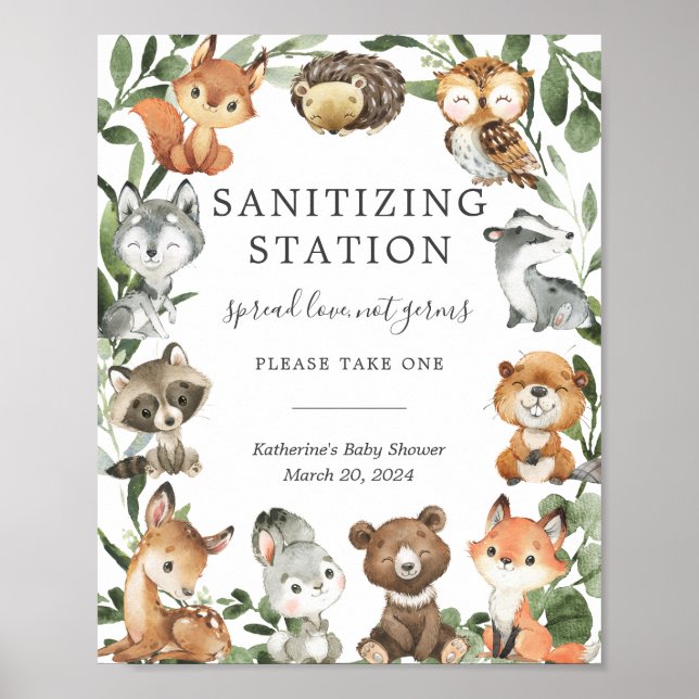 Babyduschanlage von Woodland Animals Poster (Vorne)