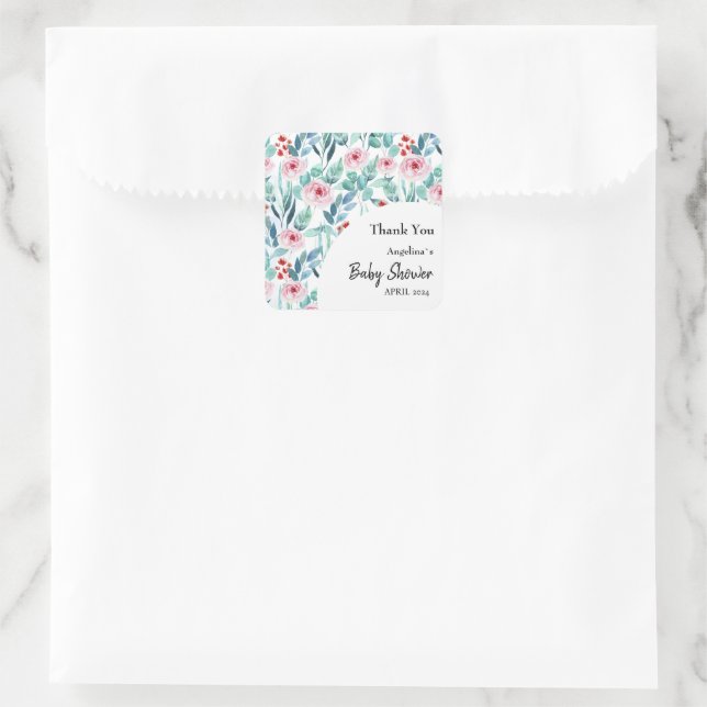 Babyduschaufkleber mit niedlichem Design. Quadratischer Aufkleber (Tasche)