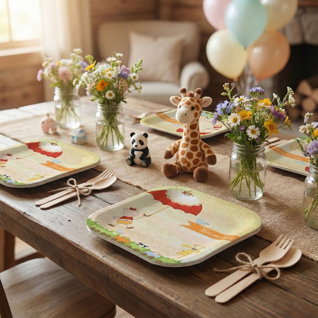 Babyduschbahn mit Tieren und Regenschirm Pappteller (Von Creator hochgeladen)