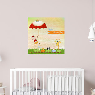 Babyduschbahn mit Tieren und Regenschirm Poster