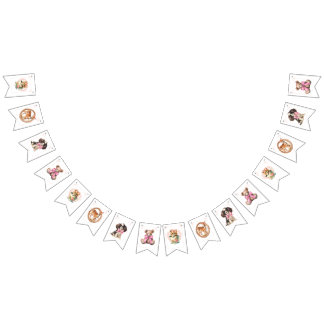 Babyduschbanner mit rosa Bogen und Babytieren Wimpelkette
