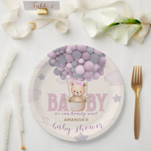 Babyduschbären Balloons Rosa Vioet Pappteller