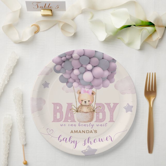 Babyduschbären Balloons Rosa Vioet Pappteller (Hochzeit)