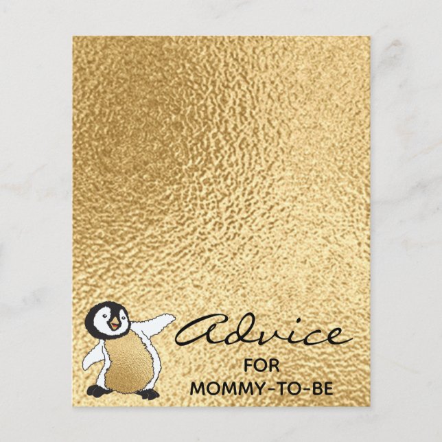 Babyduschberatungskarte "Gold Baby Penguin" (Vorderseite)