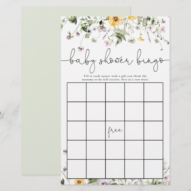 Babyduschbingo Romantische Wildblumen mit Blumen (Vorne/Hinten)