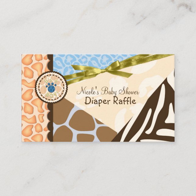 Babyduschboys Blue Safari Print Diaper Raffle Begleitkarte (Vorderseite)