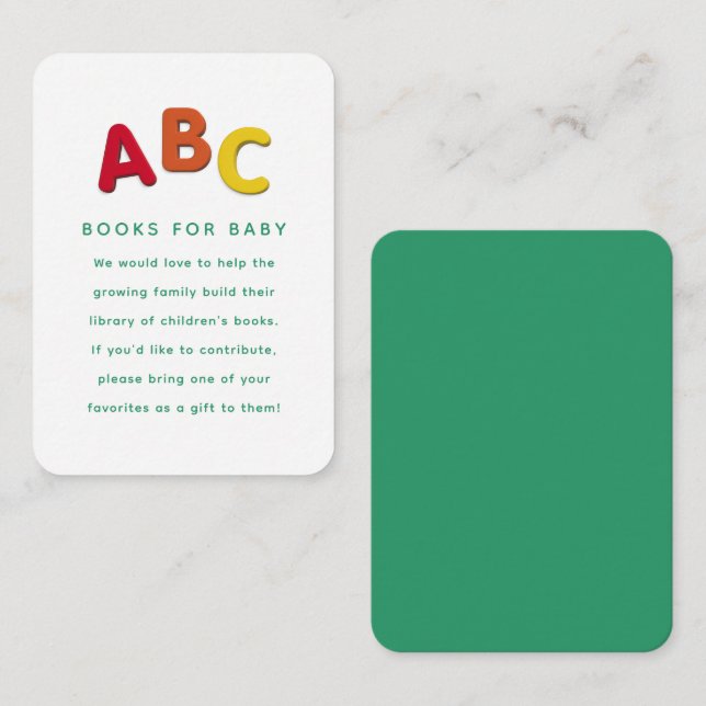 Babyduschbuch Anfrage niedliche farbige ABC Begleitkarte (Vorne/Hinten)