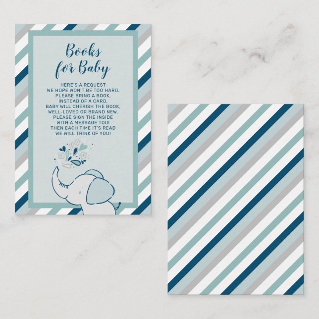 Babyduschbücher für Navy & Mint Elephant Begleitkarte (Vorne/Hinten)