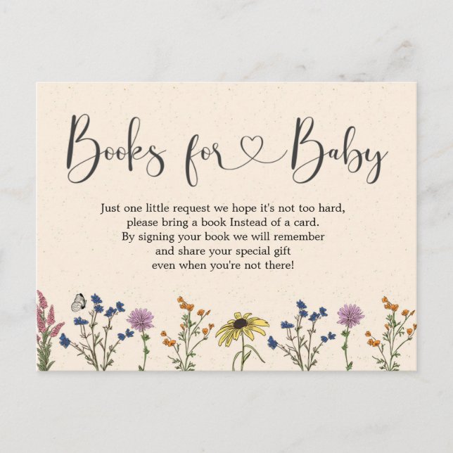 Babyduschbücher für Vintage Wildblume Einladungspostkarte (Vorderseite)