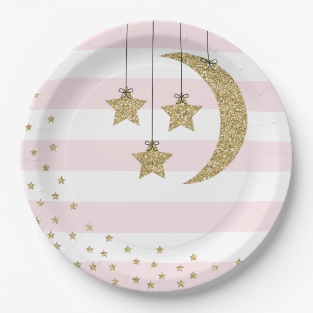 Babyduschdekoration Rosa Goldgold Glitzer Pappteller (Vorderseite)