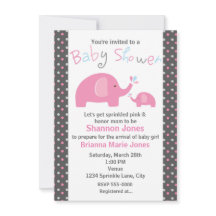 Babydusche 2 Rosa Elefanten Polka Dot Einladung