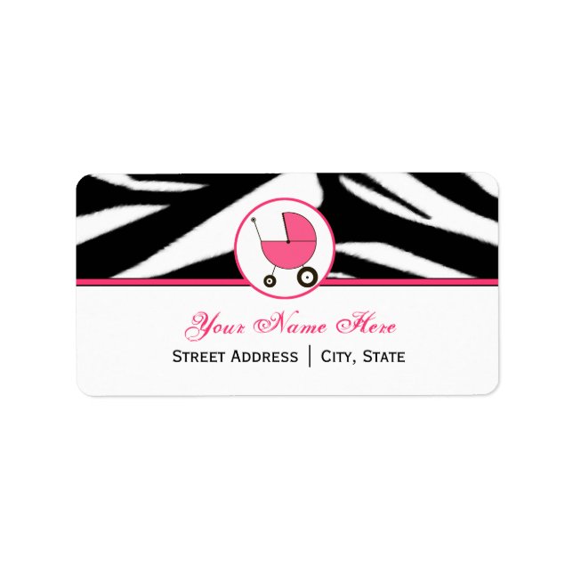 Babydusche-Adressetikett - Zebra Print und Rosa Adressaufkleber (Vorne)