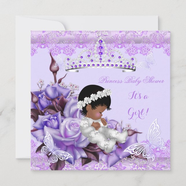 Babydusche Afrikanisches Mädchen Butterfly Lilac Einladung (Vorderseite)