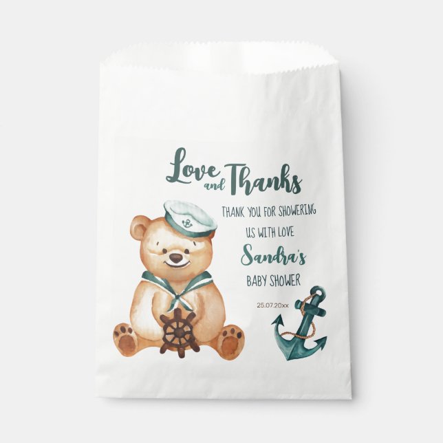Babydusche Ahoy ist ein Junge Teddy Bär nautisch Geschenktütchen (Vorderseite)