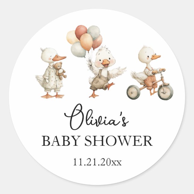 Babydusche Albern Gänseaufkleber Runder Aufkleber (Vorderseite)