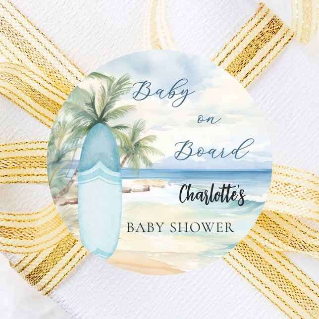 Babydusche an Bord der Surfbretter Runder Aufkleber (Von Creator hochgeladen)