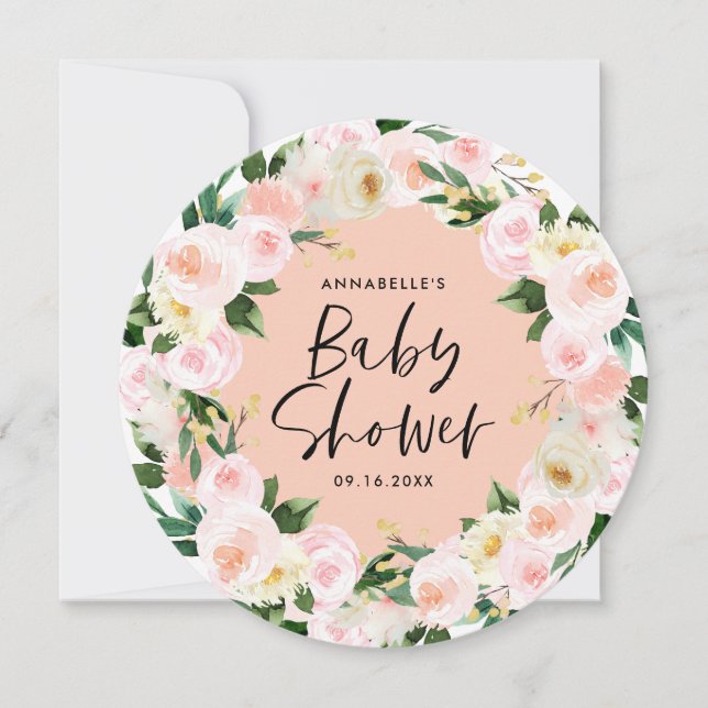 Babydusche Aquarellpfirsich Girl-Blumenschrift (Vorderseite)