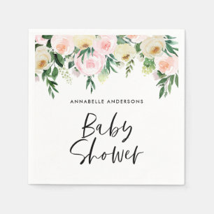 Babydusche Aquarellpinke grimmig Blumenschrift Serviette