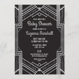 Babydusche Art Deco 1920er Silver Gatsby 20 Einladung