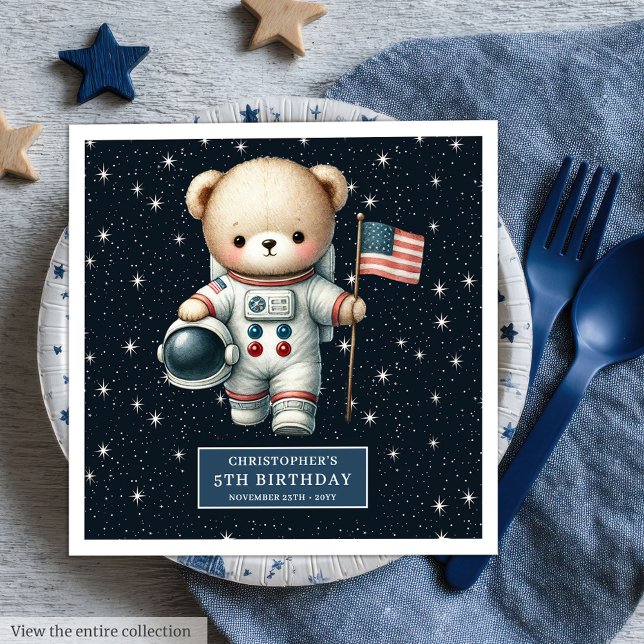 Babydusche Astronaut Teddy Napkins Personalisiert Serviette (Baby Shower Astronaut Teddy Napkins Personalized Cute)
