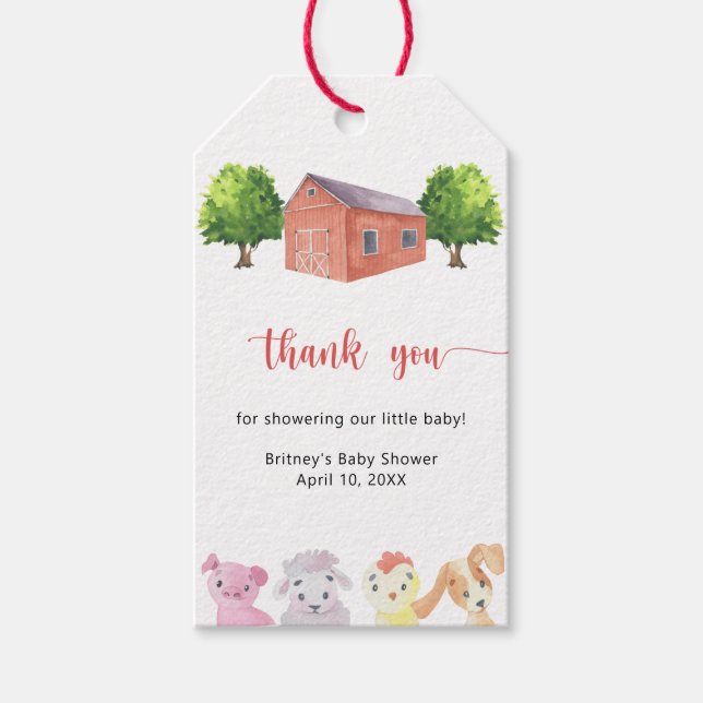 Babydusche auf dem Bauernhof - vielen Dank Geschenkanhänger (Vorderseite)