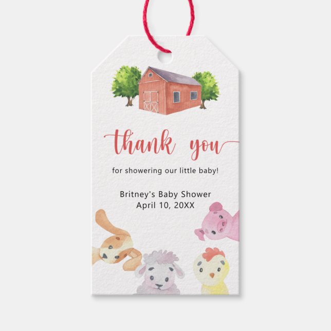 Babydusche auf dem Bauernhof - vielen Dank Geschenkanhänger (Vorderseite)