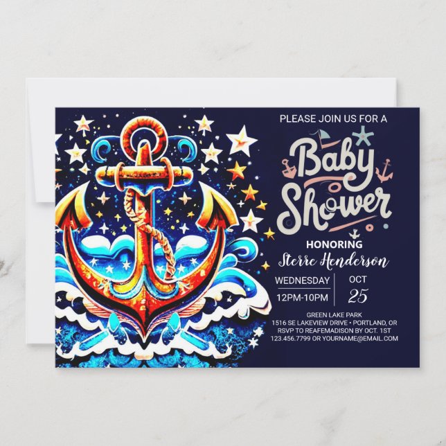 Babydusche aus blauem Anker Einladung (Vorderseite)