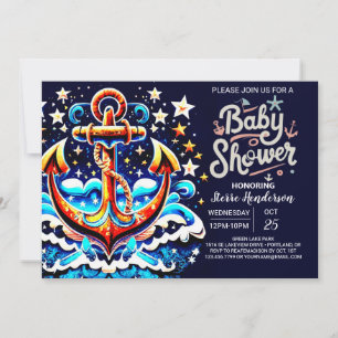Babydusche aus blauem Anker Einladung