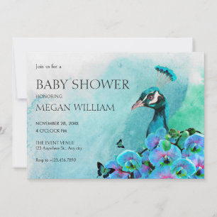 Babydusche aus Blauem Pfau Einladung