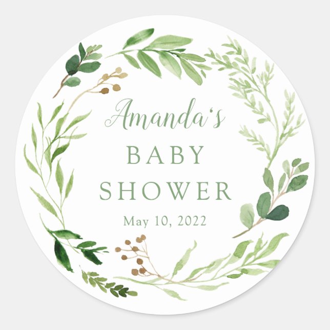 Babydusche aus botanischem grünem Leaf Runder Aufkleber (Vorderseite)