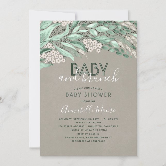 Babydusche aus botanischer Vegetation | Baby und B Einladung (Vorderseite)