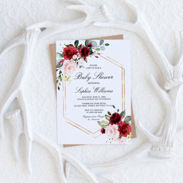 Babydusche aus Burgund und Rosa Rose Einladung (Von Creator hochgeladen)