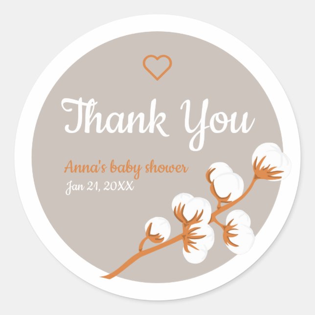 Babydusche aus Cotton Branch Runder Aufkleber (Vorderseite)