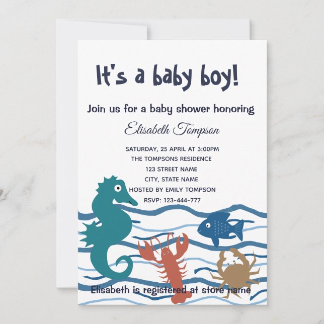 Babydusche aus der niedlichen Ozeanwelt Einladung (Vorderseite)