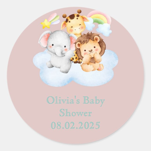 Babydusche aus Elefantengiraffe Runder Aufkleber (Vorderseite)
