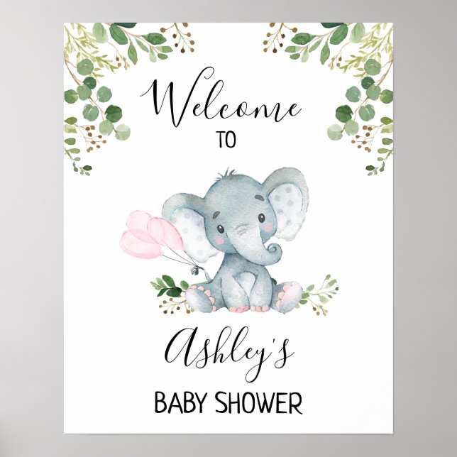 Babydusche aus Foliage Elephant Balloons Begrüßung Poster (Vorne)