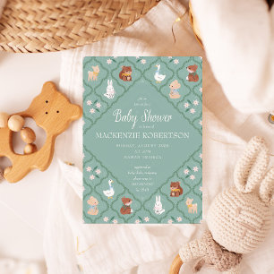 Babydusche aus gequiltem Holz mit Codescore-Techno Einladung