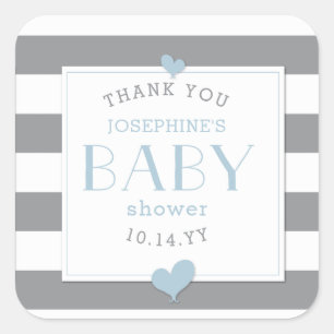 Babydusche aus Gray Stripe Vielen Dank Quadratischer Aufkleber