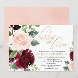 Babydusche aus Liebe rosa goldbordeauxfarbene Blum Einladung