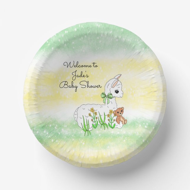 Babydusche aus Llama und Teddy Bear Pappteller (Vorderseite)